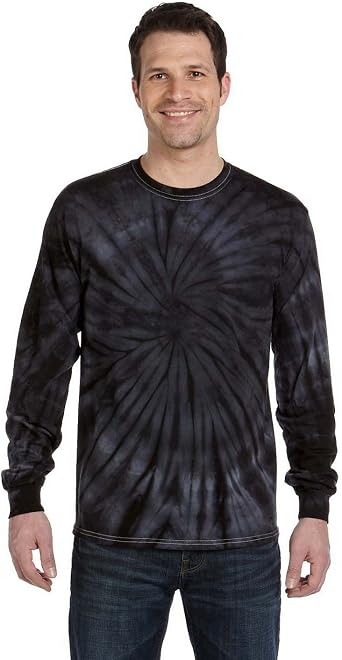 Tie-Dye 100% Cotton Long Sleeve T-Shirt, SPIDER BLACK, XX-Large