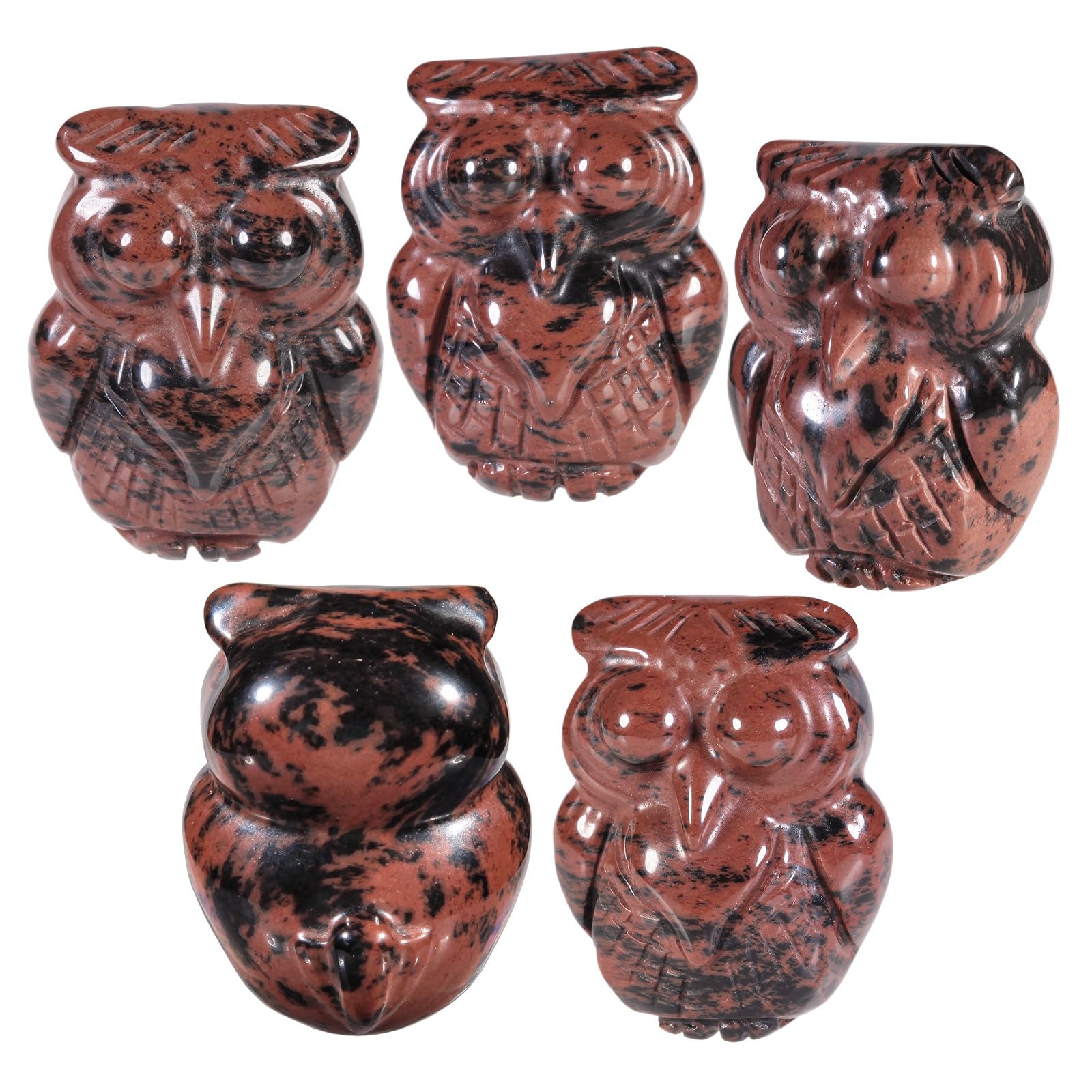 Nupuyai 2pcs Owl Bird Mahogany Obsidian Mini Crystal Stone Statue Carved Animal Figure - Image 4