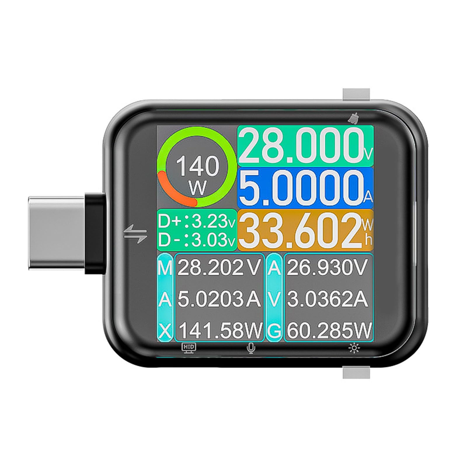 Probador digital USB C multifunción con pantalla de vidrio y sensor integrado para un análisis preciso de la energía y potenciómetro de alta precisión