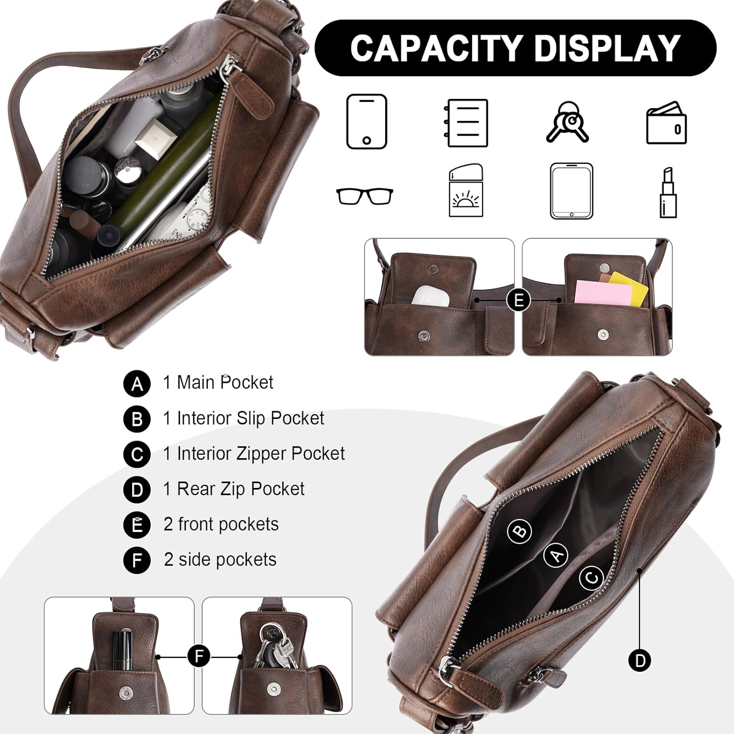 APHISON Shoulder Bag for Women, Vegan Leather Purses Bags for Ladies Trendy, Multi Pockets Handbags - Image 3