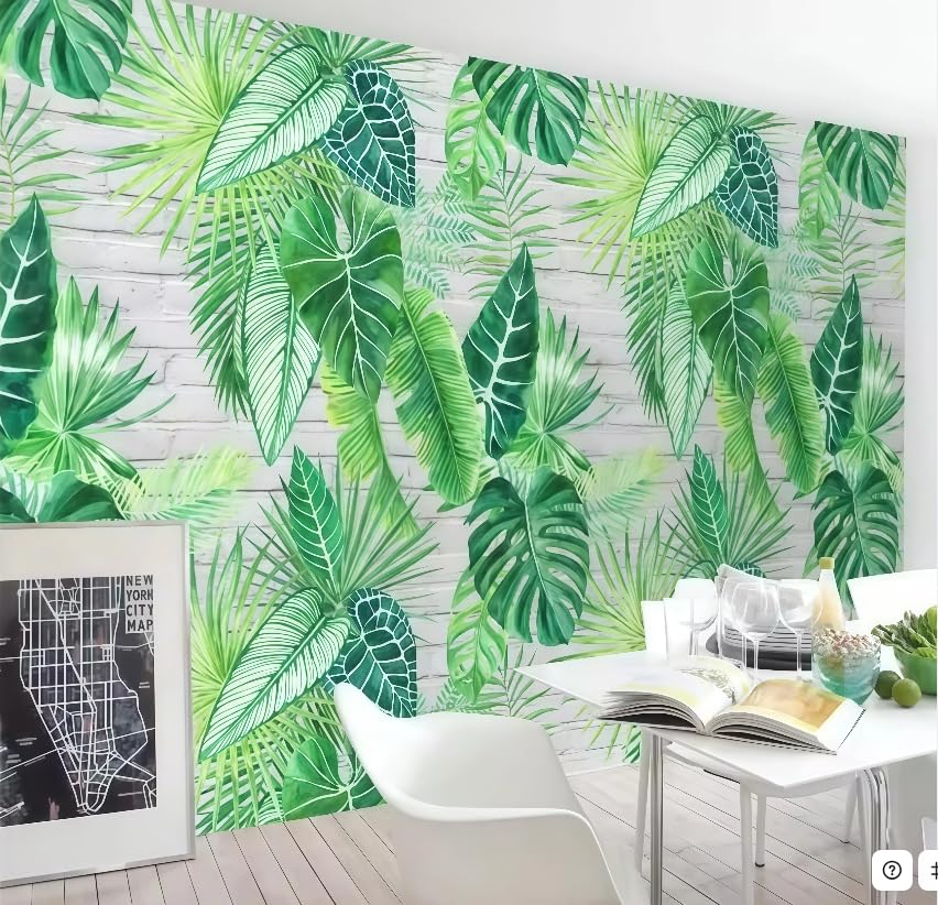 Papel pintado de pared de ladrillo con hojas verdes, pintura de fondo para cafetería, restaurante, sala de estar, revestimiento de paredes, 3D, 350 x 245 cm