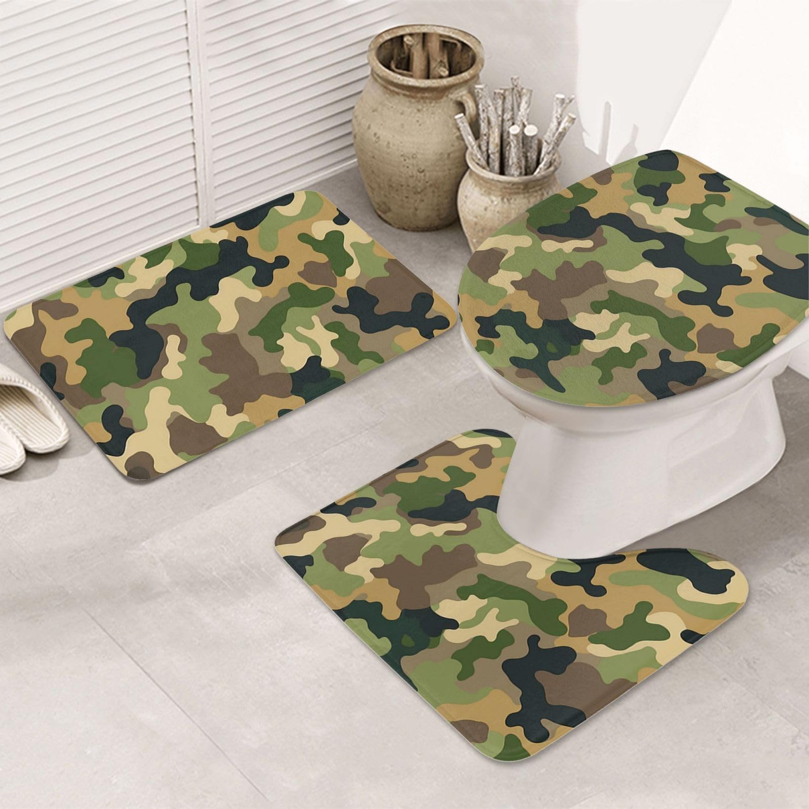 Tapis de salle de bain lot de 3 ultra doux avec contour WC camouflage