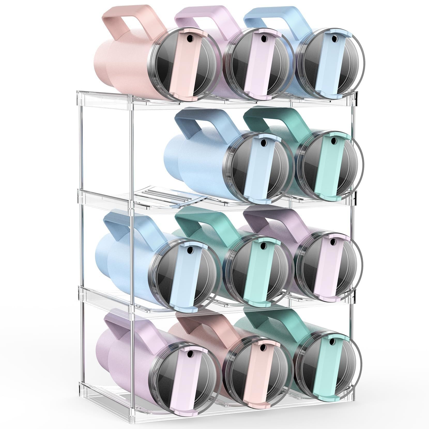 Tsophreniq Stackable PET Drink Bottle Holder for Insulated Cups and Wine Display Space Saving Rack Home Stackable Cup Rack