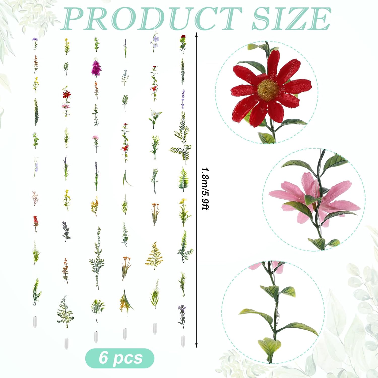 6 Pcs 35.4ft Hanging Flowers Garlands Backdrop Lighted Floating Fake Wildflower Vines LED Floral Garland Ceiling for Spring Wedding Bridal Shower Birthday Graduation Party(Fresh,Multicolor)