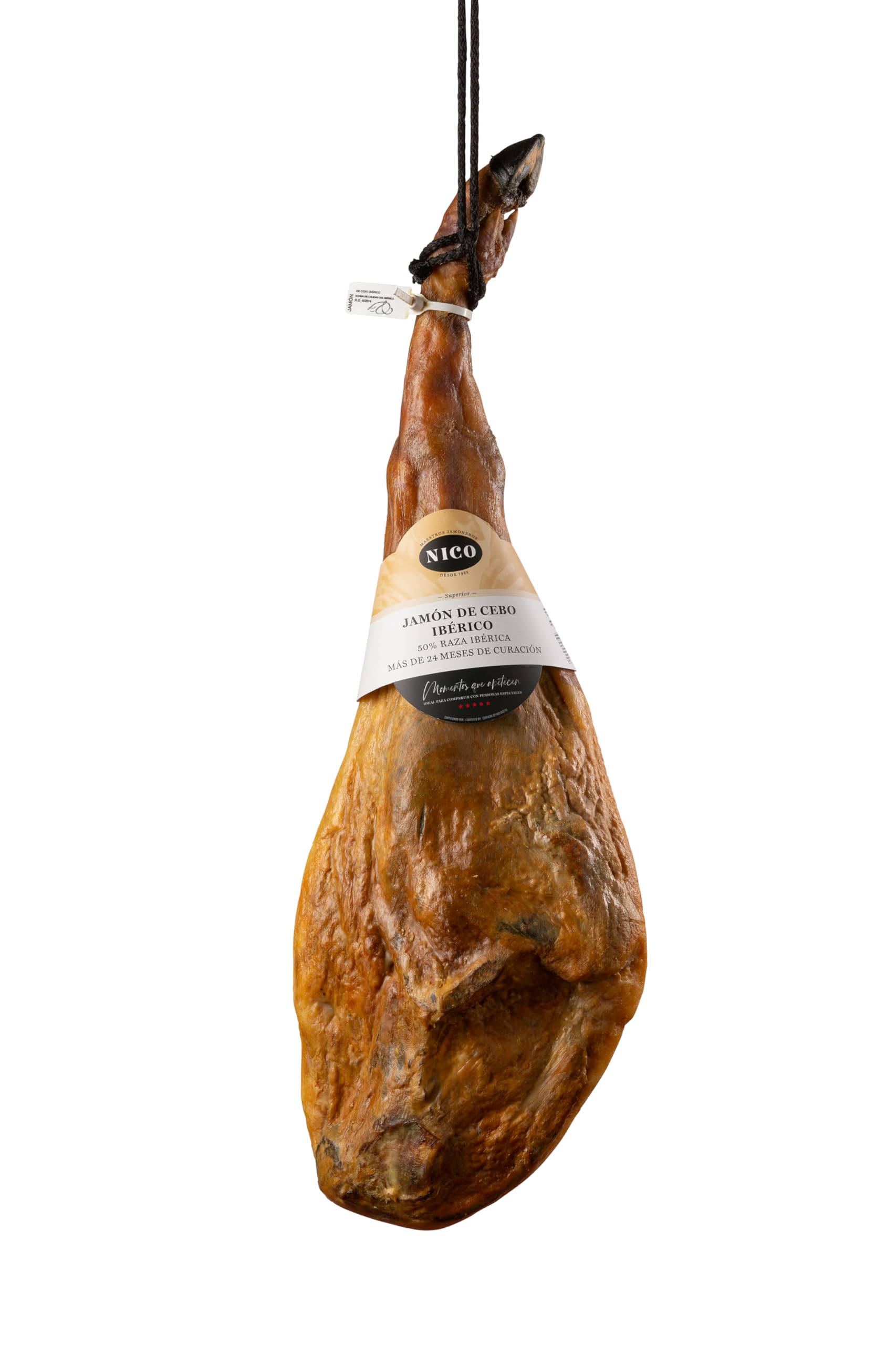 SCHINKEN CEBO IBÉRICO 50 % iberische Rasse, intensiver und exquisiter Geschmack. 7,5 bis 8,5 kg mit einer Reifung von mehr als 24 Monaten.