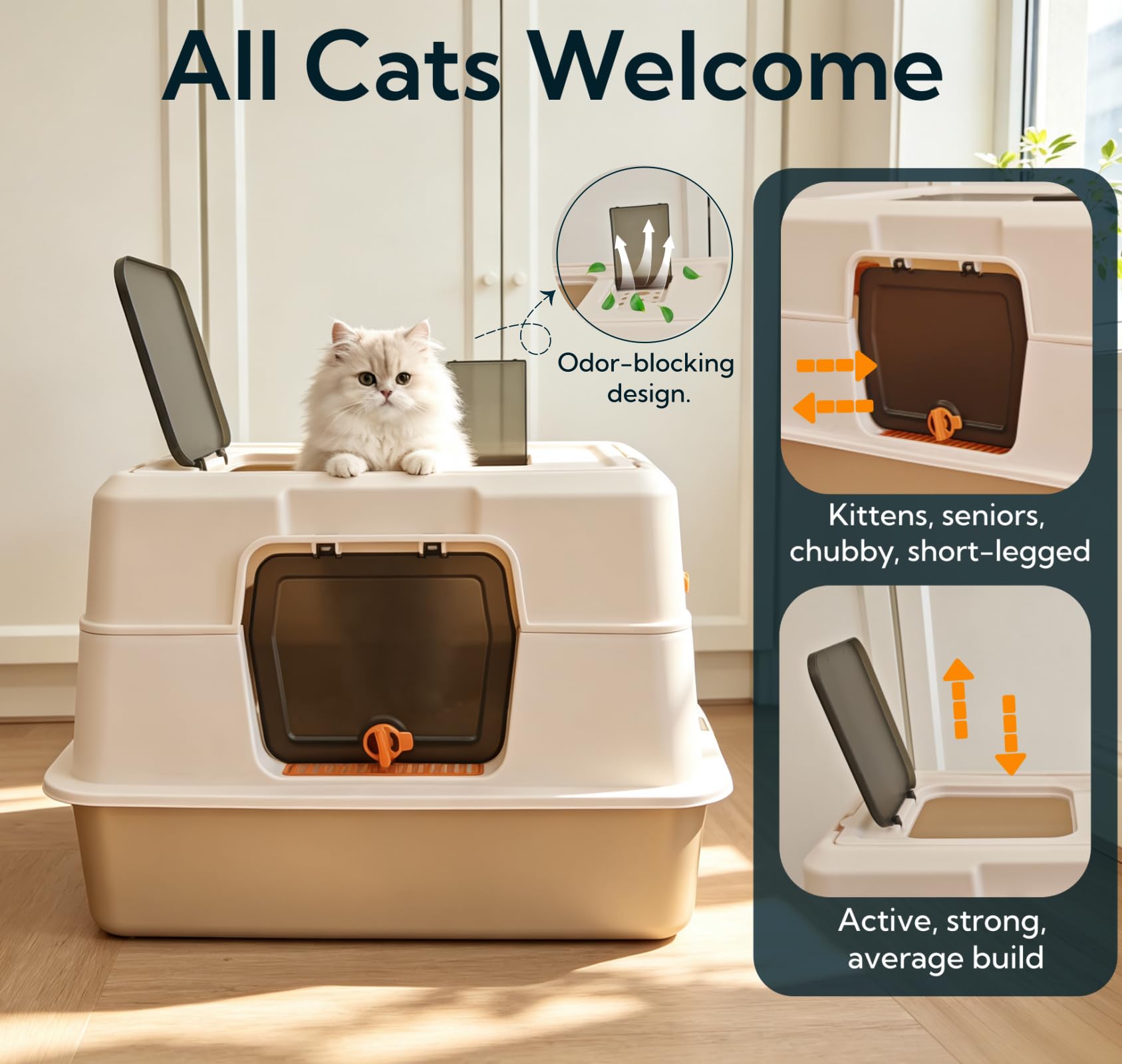 Geschlossene Edelstahl Katzentoilette, Extra Groß mit Vorder- & Topfeinstieg, Geruchsdicht – inkl. Schaufel & Rampe für Wohnungskatzen