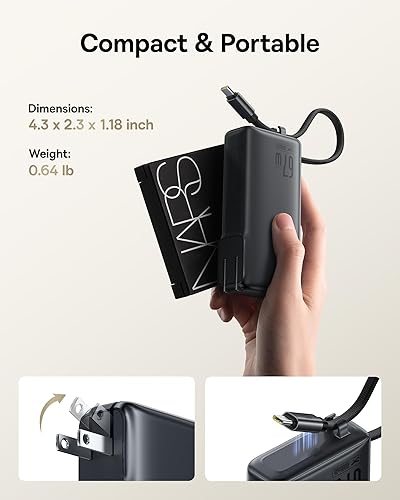 Miniatura 4 de Baseus Nomos Power Bank, enchufe de pared plegable de 67 W y cargador portátil de 10,000 mAh 35 W, paquete de baterías esenciales de viaje 3 en 1,