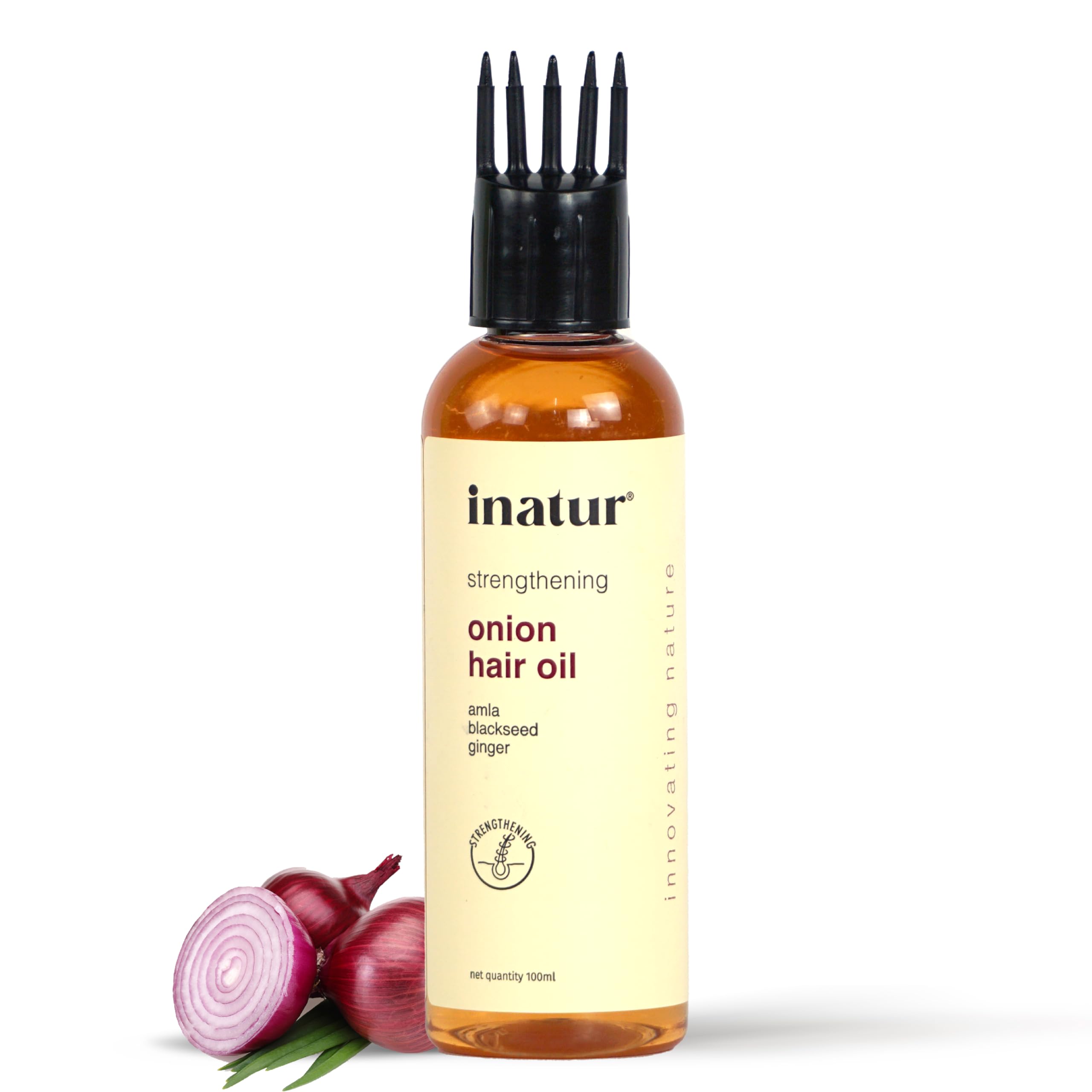 inatur Onion Hair Oil – Strengthens Hair & Reduces Hair Fall | Blackseed, Ginger, Sesame & Manjistha | Silicone-Free, Non-Greasy | Safe for Color-Treated Hair | 100ml