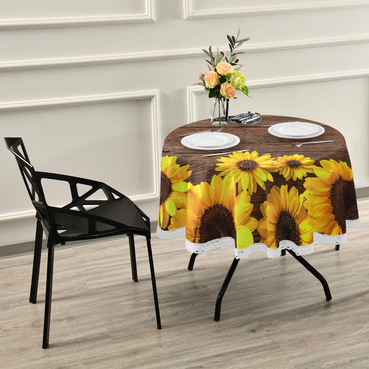 Amazon｜Sunflowers テーブルクロス イエローフローラル ヴィンテージ