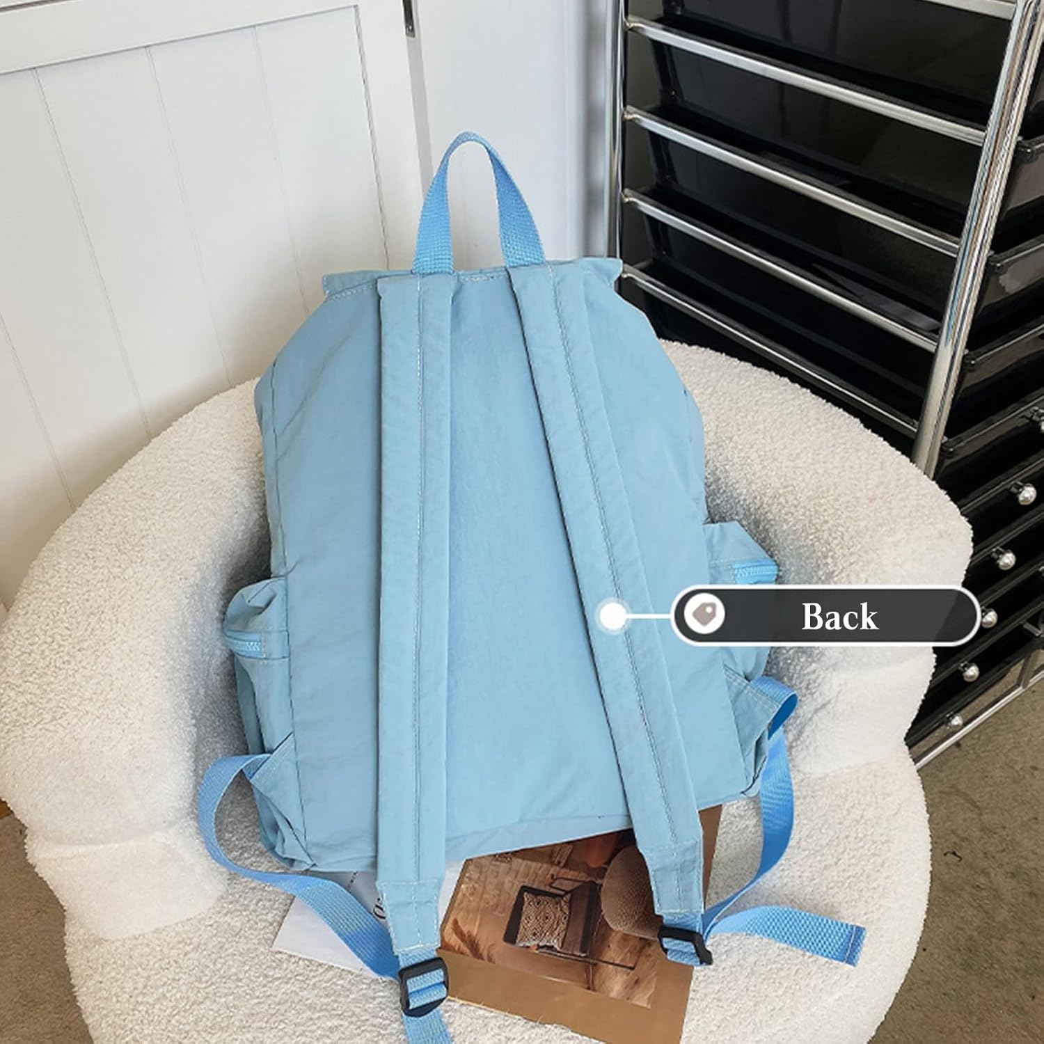 Women Casual Daypacks Canvas Backpack Drawstring Rucksack for Outdoor Travel College University Campus Black - Image 6