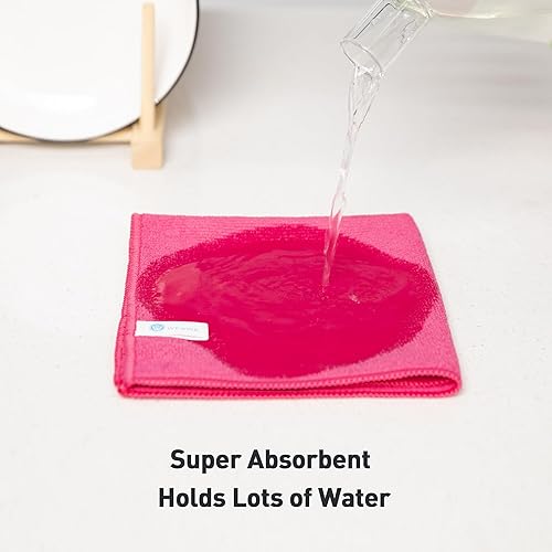 Vista 4 de Pink Microfiber Cleaning Cloth 13"x13", Ultra Soft Absorbent Microfiber Cleaning Rags for Housekeeping Cleaning Supplies, Lint Free Reusable Rosa