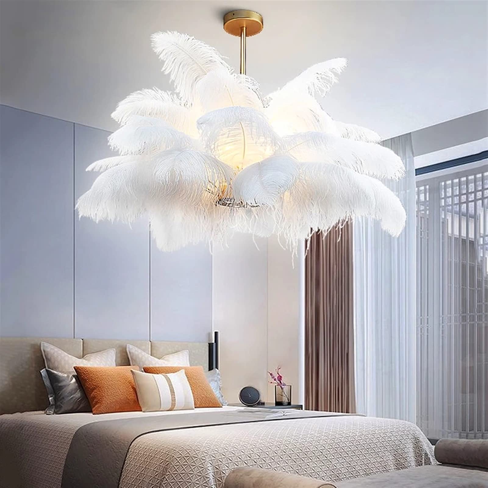 Luces colgantes LED de plumas, decoración moderna, lámpara colgante de plumas de diámetro 80cm, lámpara de sala de estar para dormitorio, luz interior, lámpara de pared moderna Comfortable anniversary