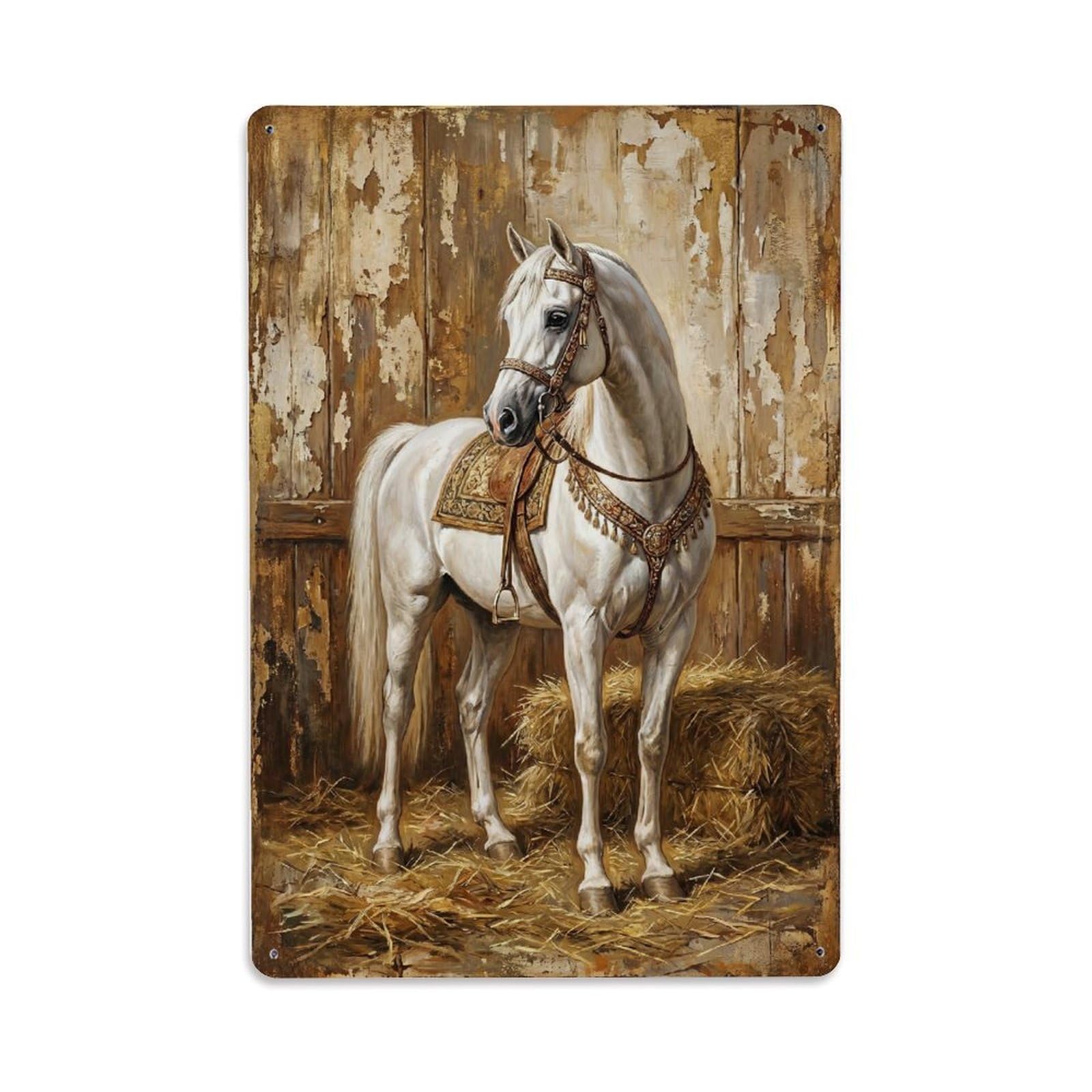 Arabian Horse Farm White Equine Stable Metal Tin Sign Plaque Wall Decor for Cafe, Club Bar, Office, Home Garden Metal Poster 8x12Inch