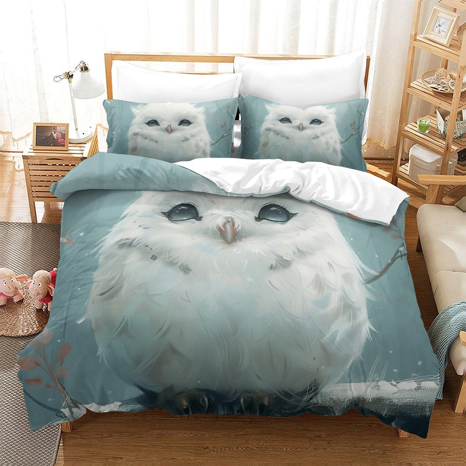 Parure de lit chouette blanche Super King en microfibre texturée haute densité