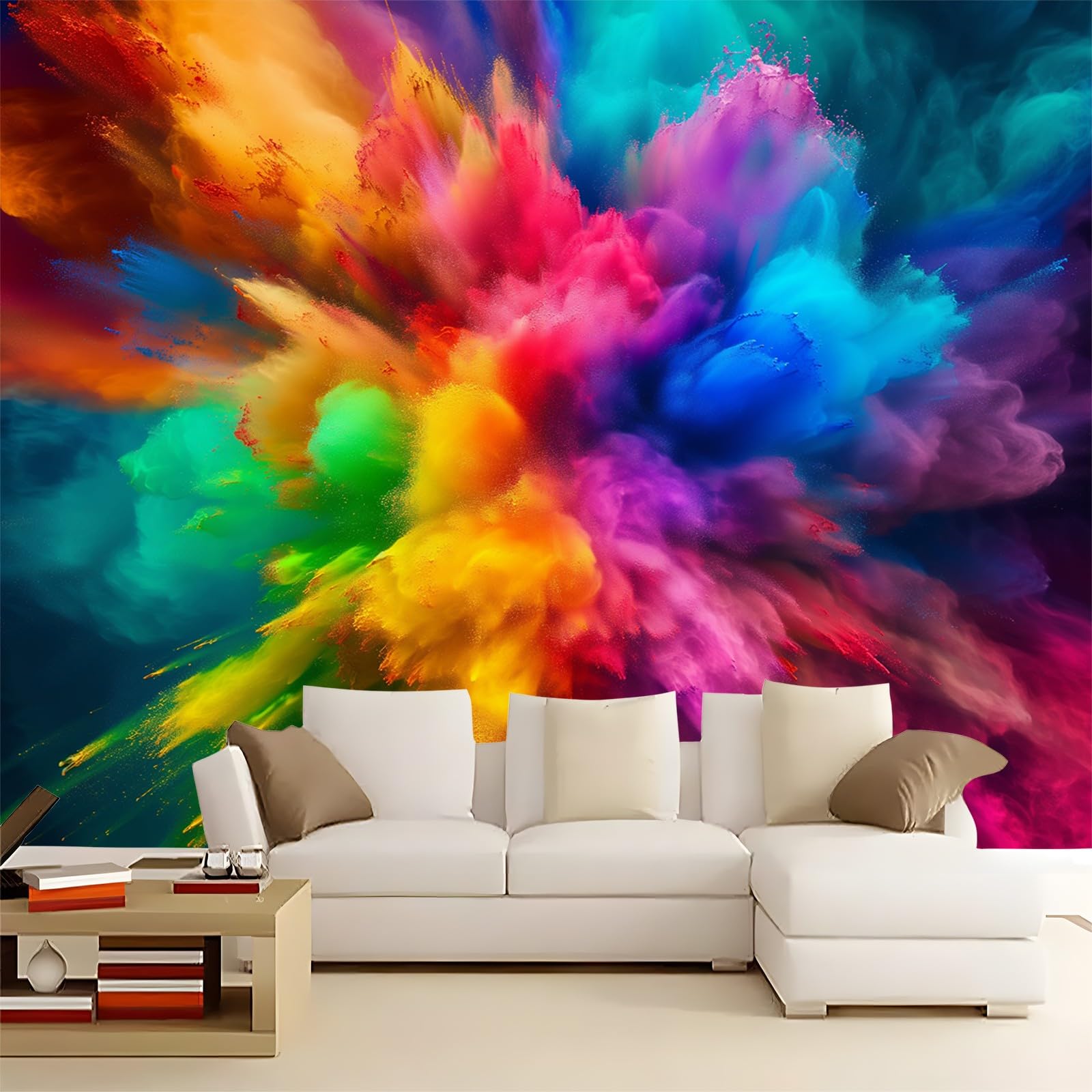 Papier Peint Panoramique 3D XXL Explosion de Fumée Arc-en-Ciel Tapisserie Intissé 350x256 cm