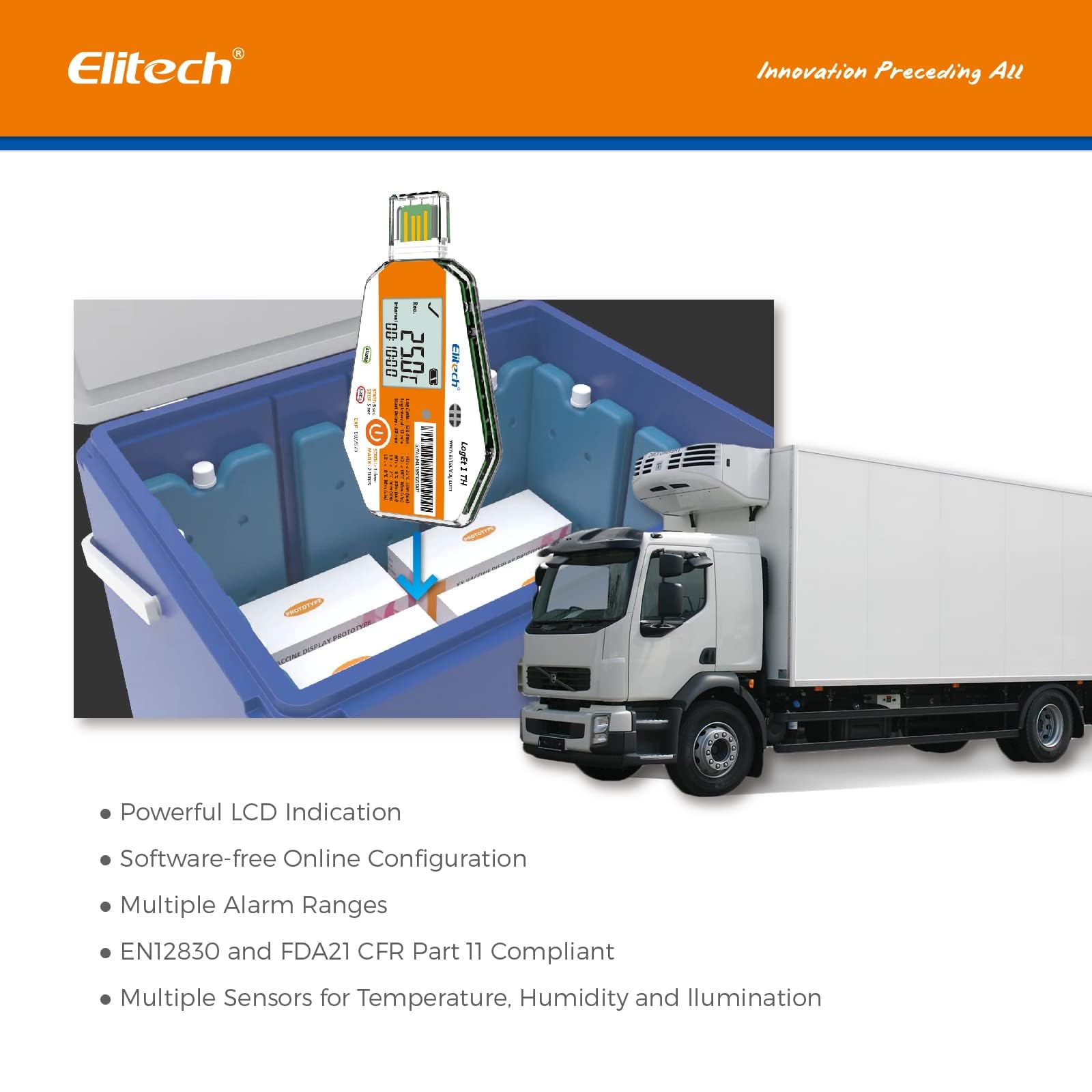 Elitech WHO PQS - Registrador de datos de humedad y temperatura de 120 días con sensor de luz, monitor de cadena fría de un solo uso (CCM) registrador de temperatura con informe PDF de 16000 puntos