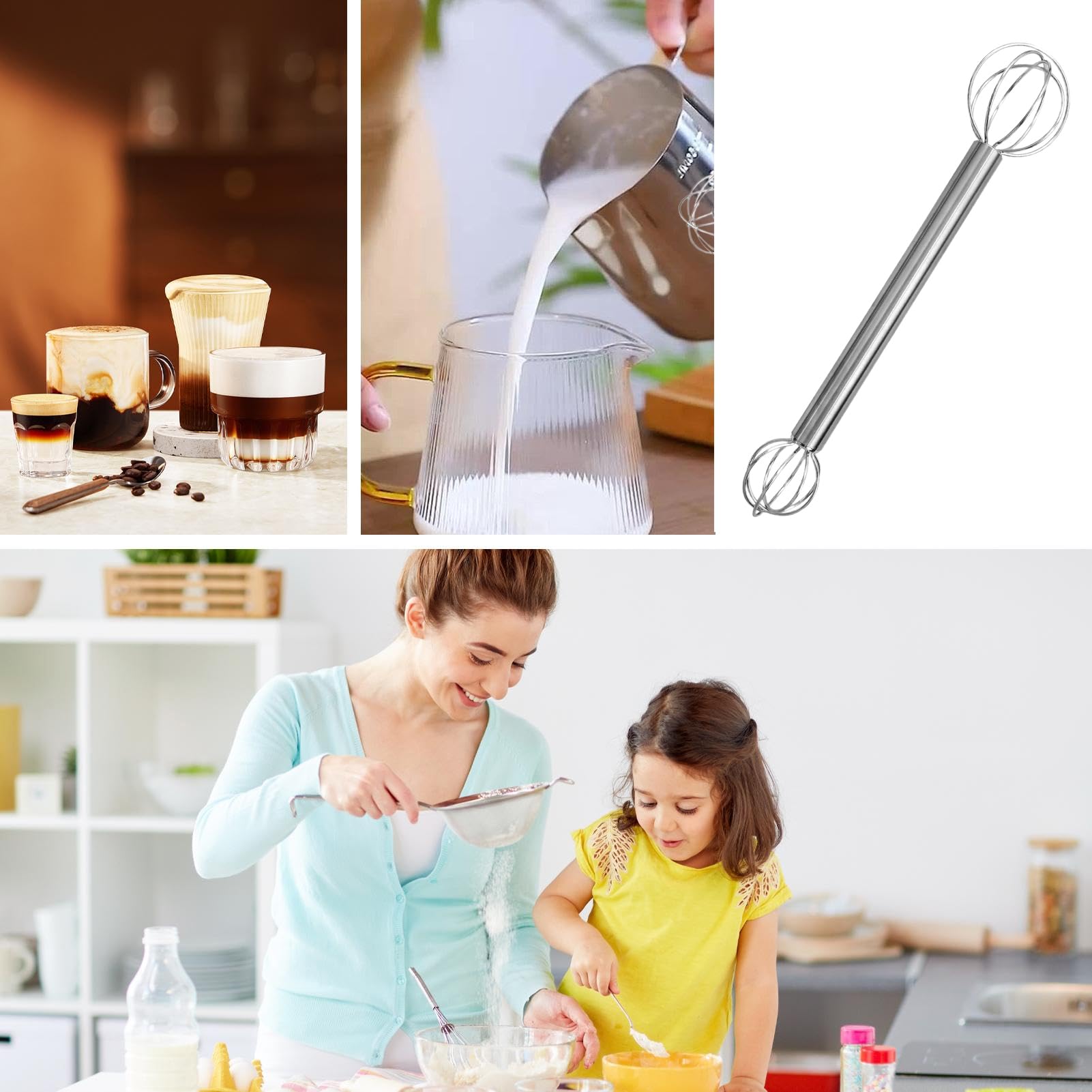 Edelstahl-Schneebesen, manueller -Stößel aus Edelstahl, japanischer Mixer in Lebensmittelqualität, für Eierteige, Saucen, Suppe, Rühren, Kochen, Backen, Cocktailbar, Küche, Zuhause, Salat