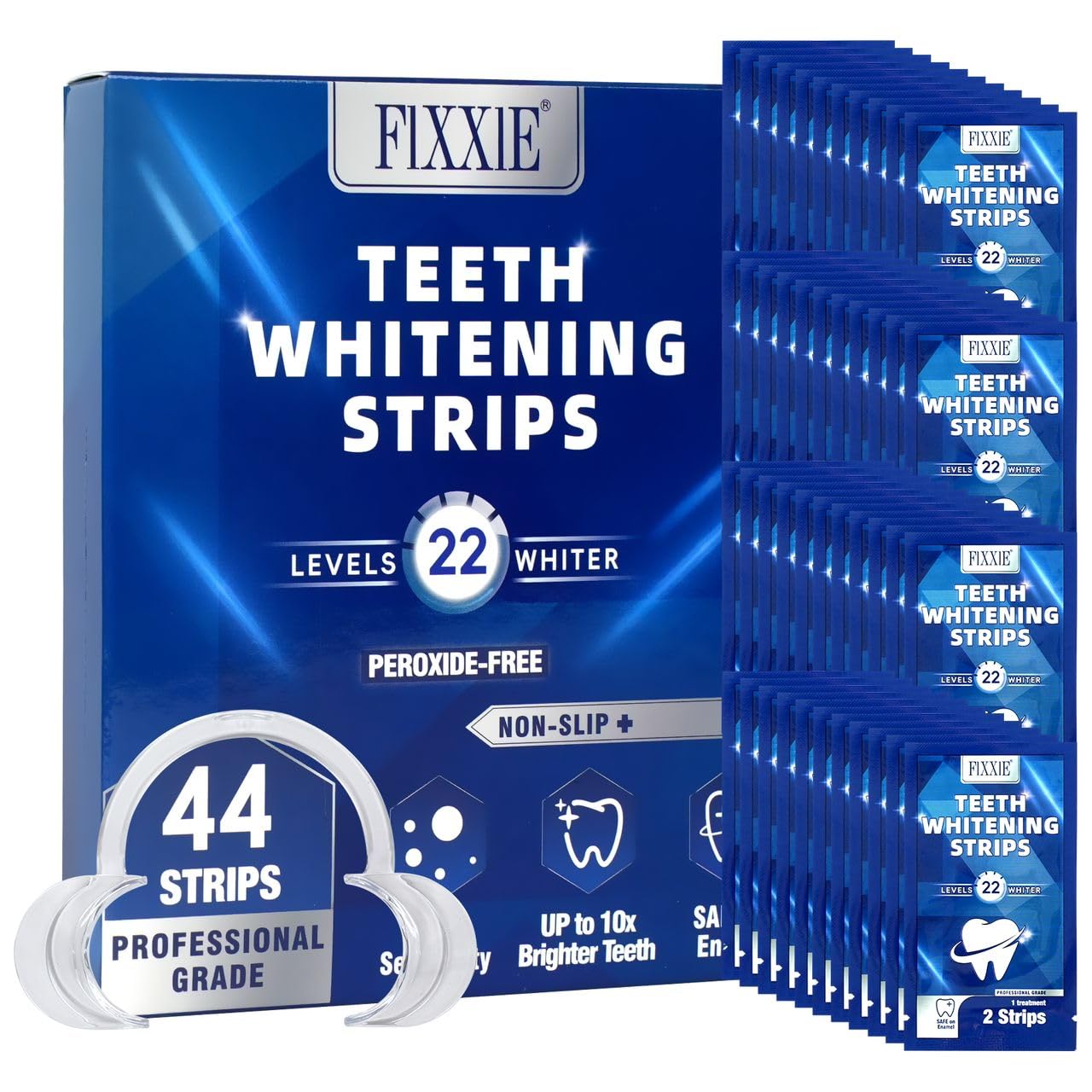 Premium Teeth Whitening Strips | 44 Pap Strips (22-Day Course), Peroxide-Free & Enamel Safe, Gentle for Sensitive Teeth, Anti-Slip Fresh Mint, Removes Coffee/Tea/Smoking Stains, Mouth Opener Included
