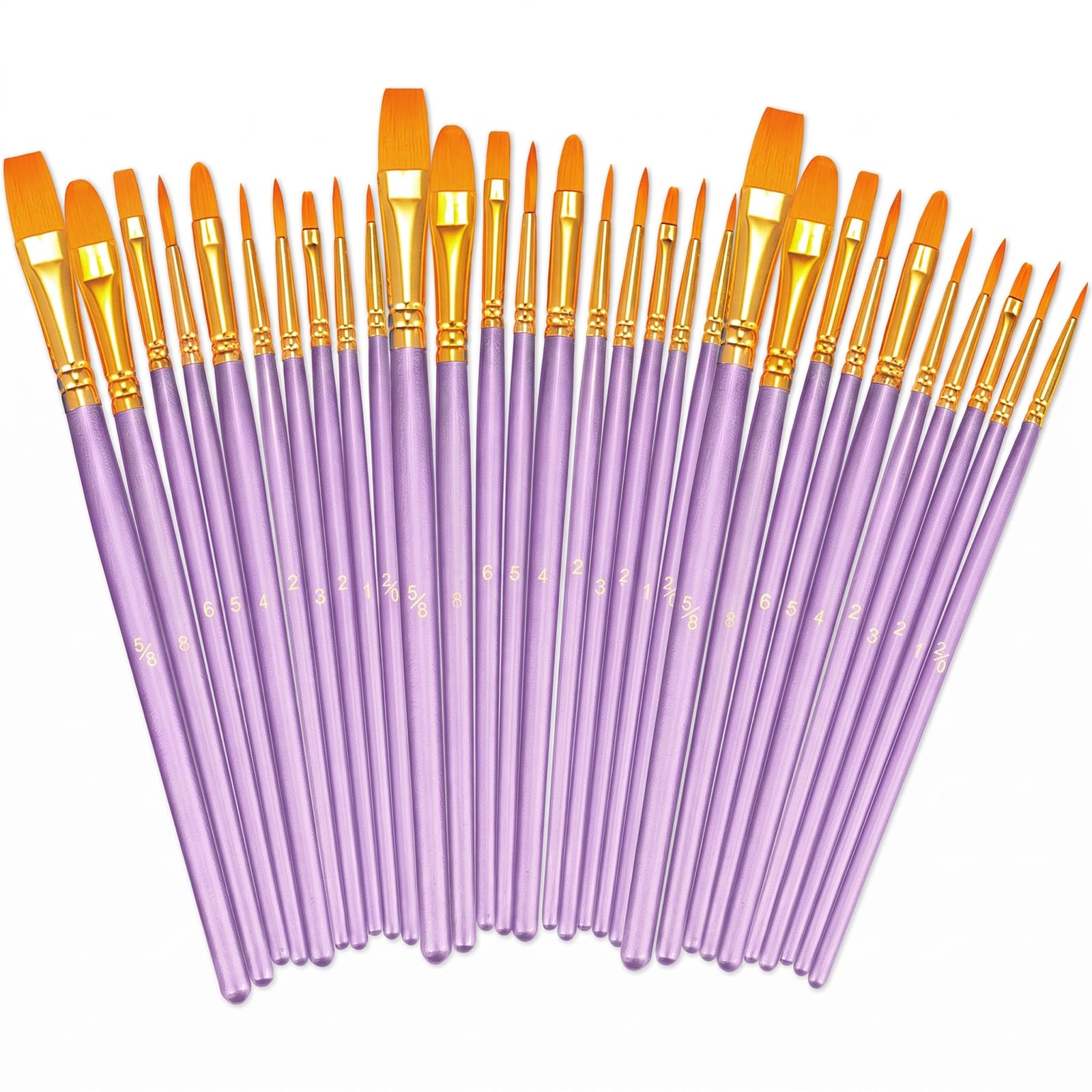 BOSOBO Assorted Nylon Acrylic Artist Paint Brushes Set,Purple,30 Pcs
