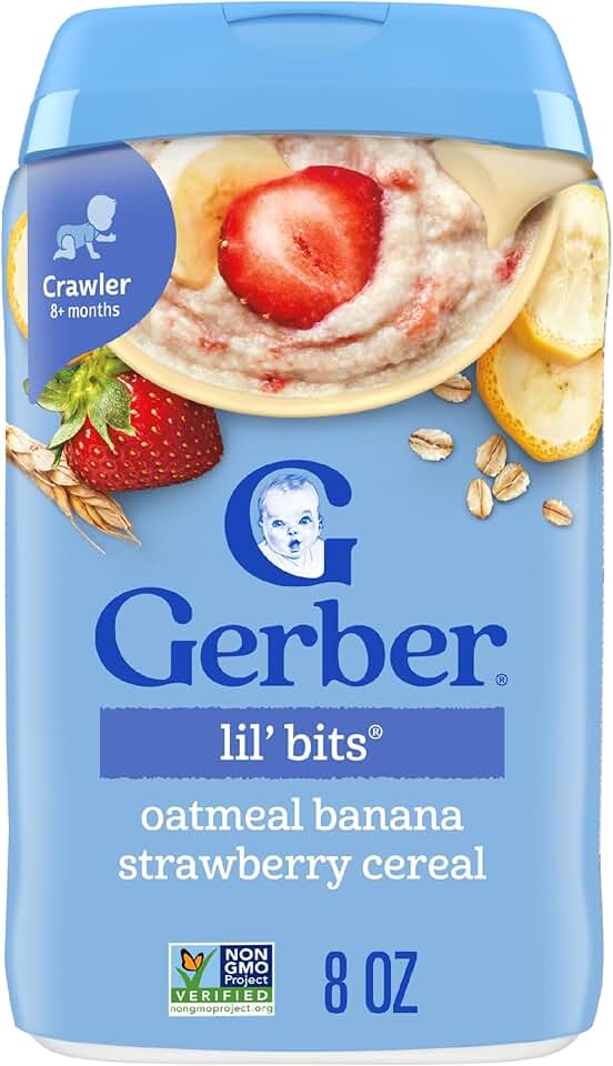 Gerber Stage 3 Baby Food, Oatmeal Banana Strawberry Cereal, Whole Grains, Iron, Baby Oatmeal Cereal, 6-Pack