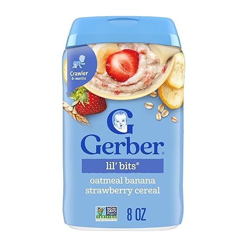 Gerber Stage 3 Baby Food, Oatmeal Banana Strawberry Cereal, Whole Grains, Iron, Baby Oatmeal Cereal, 6-Pack