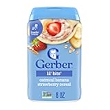 Gerber Stage 3 Baby Food, Oatmeal Banana Strawberry Cereal, Whole Grains, Iron, Baby Oatmeal Cereal, 6-Pack