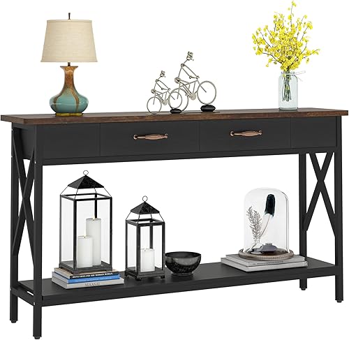 Mesa consola de sofá de 70.9 pulgadas de largo con 2 cajones y estante de almacenamiento para entrada, pasillo, sala de estar detrás del sofá,