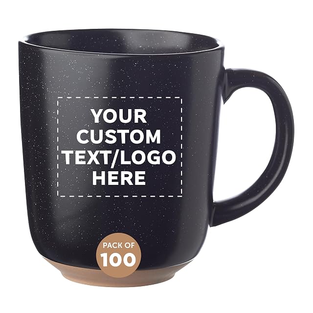 DISCOUNT PROMOS Custom Ocean Pines Speckled Clay Bistro Mugs 17 oz Set of 100 Personalized Bulk Pack -