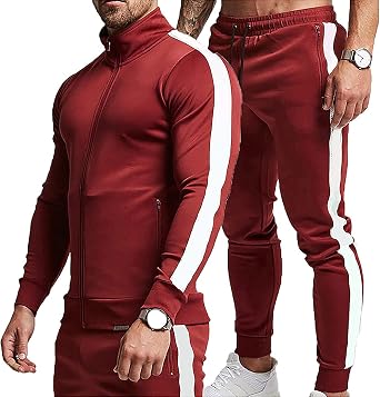 TEZO Mens Casual Active Tracksuits Full Zip Sports Jogging Suits Sets Athletic Running 2 Piece Sweatsuits with Zip Pockets