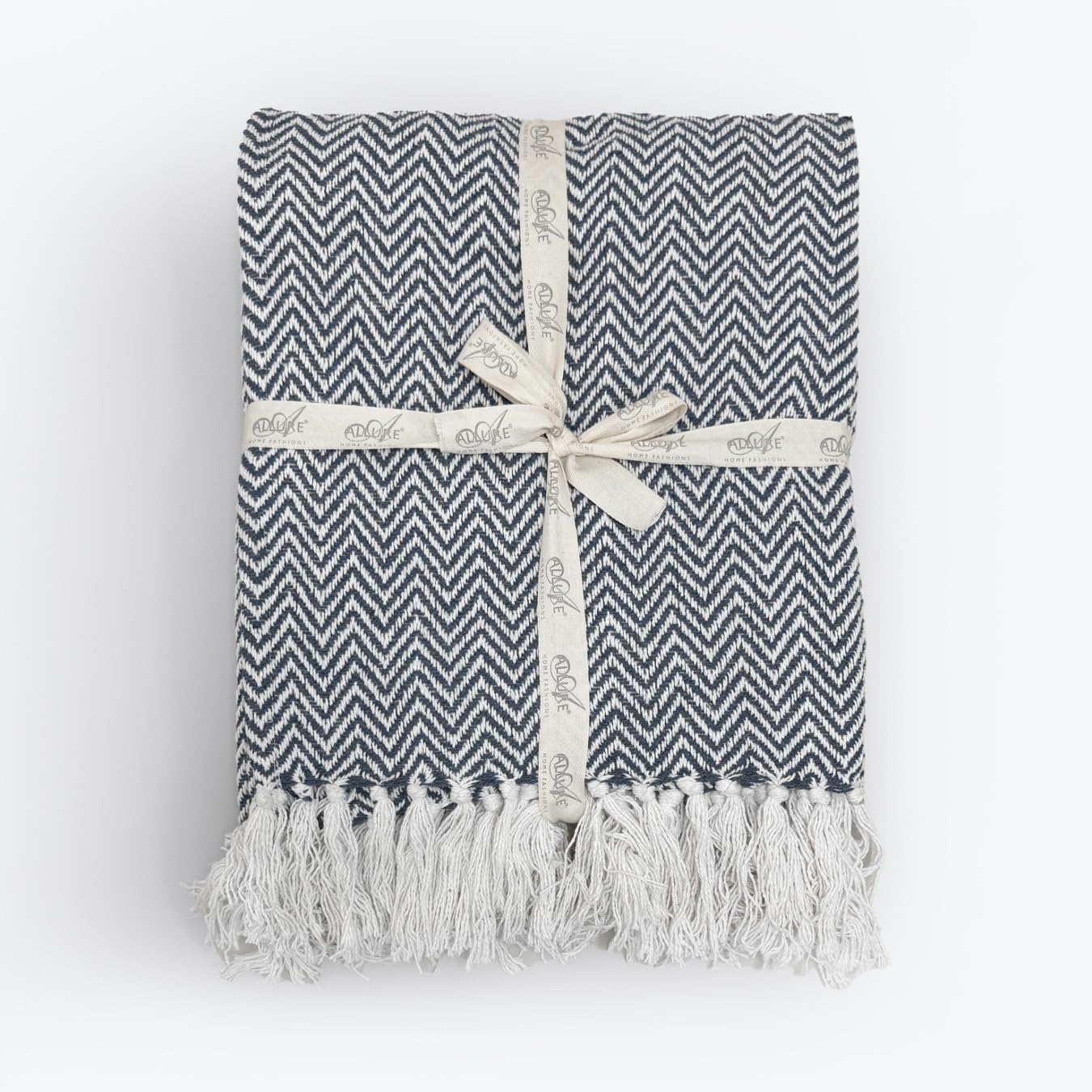 Allure Bath Fashions Chevron Herringbone Throw - 100% Cotton - Charcoal - 150cm x 200cm