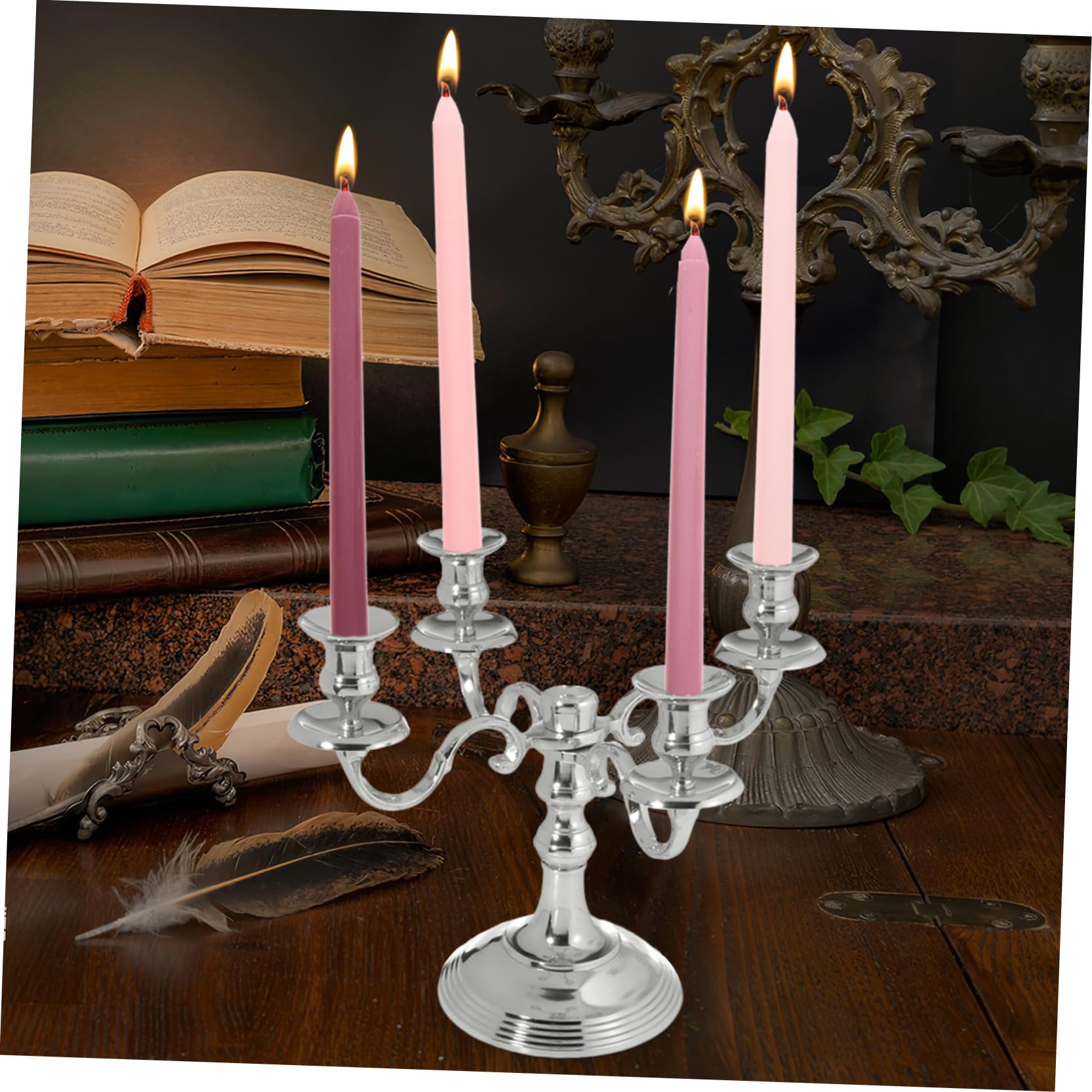 Candele Profumate a Palo lungo Decorate per Matrimoni, Luce Decorativa Romantica per Sala da Pranzo, Paraffina senza Fumo, Set da 4 Pezzi, Fragranza Rosa Morbida