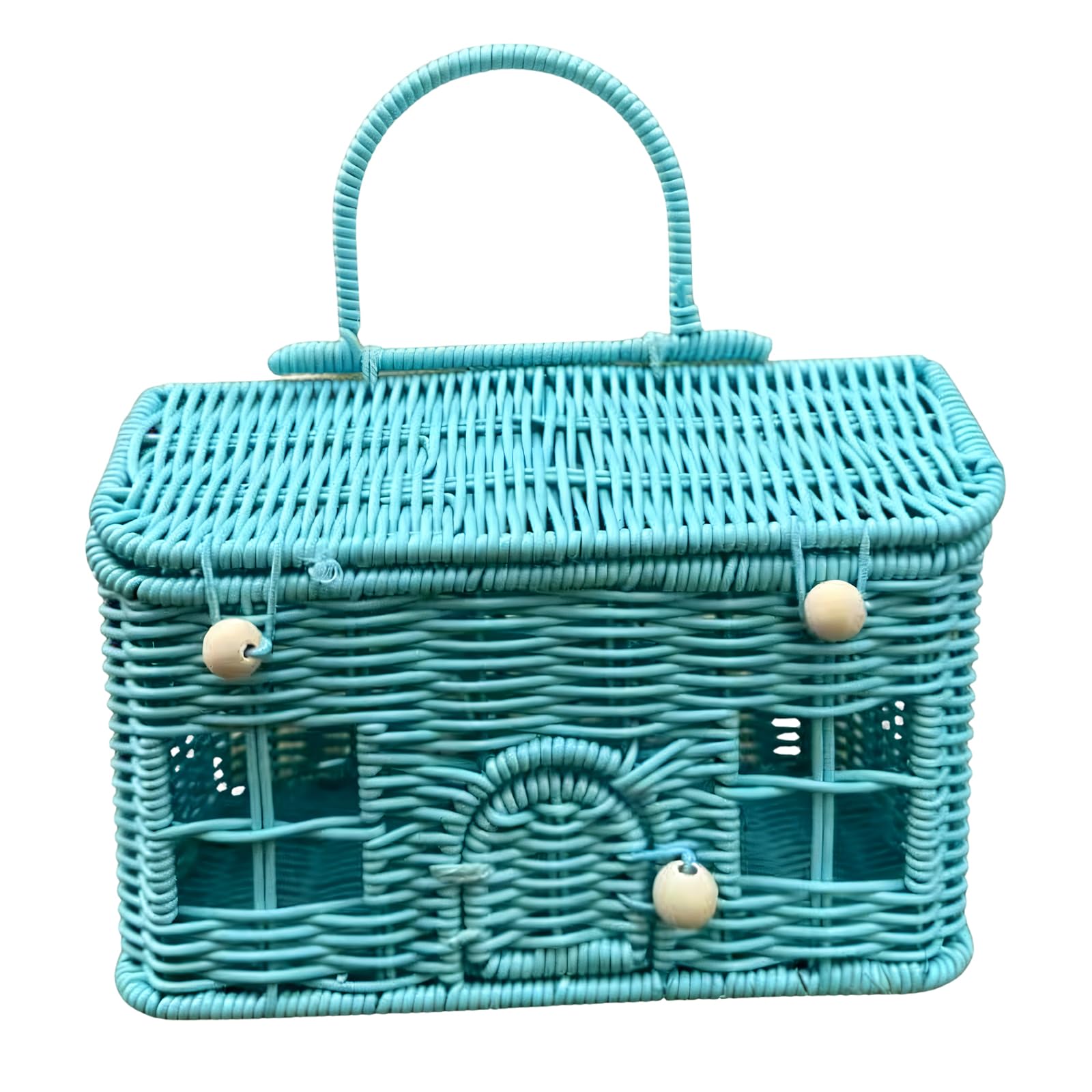 NVOQILIN Artistic Braided Grass Basket with Shoulder Strap and Cover Multipurpose Storage Solution for Beach or Living Room Interlaced Storage Basket
