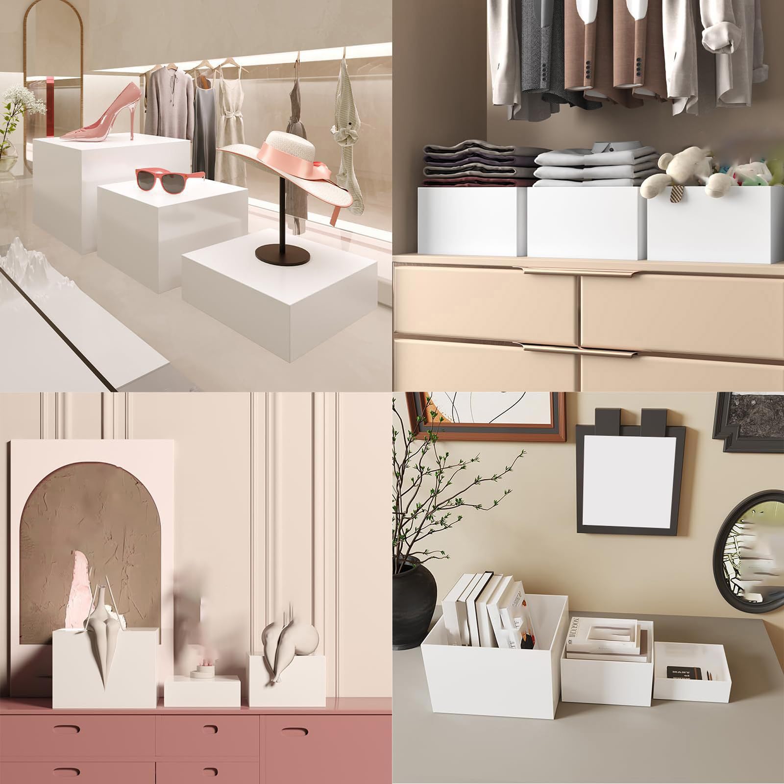 Set di vassoi da portata in acrilico bianco, espositore per buffet, decorazione per dessert, organizer per torte nuziali, per uso domestico commerciale, 6 pezzi