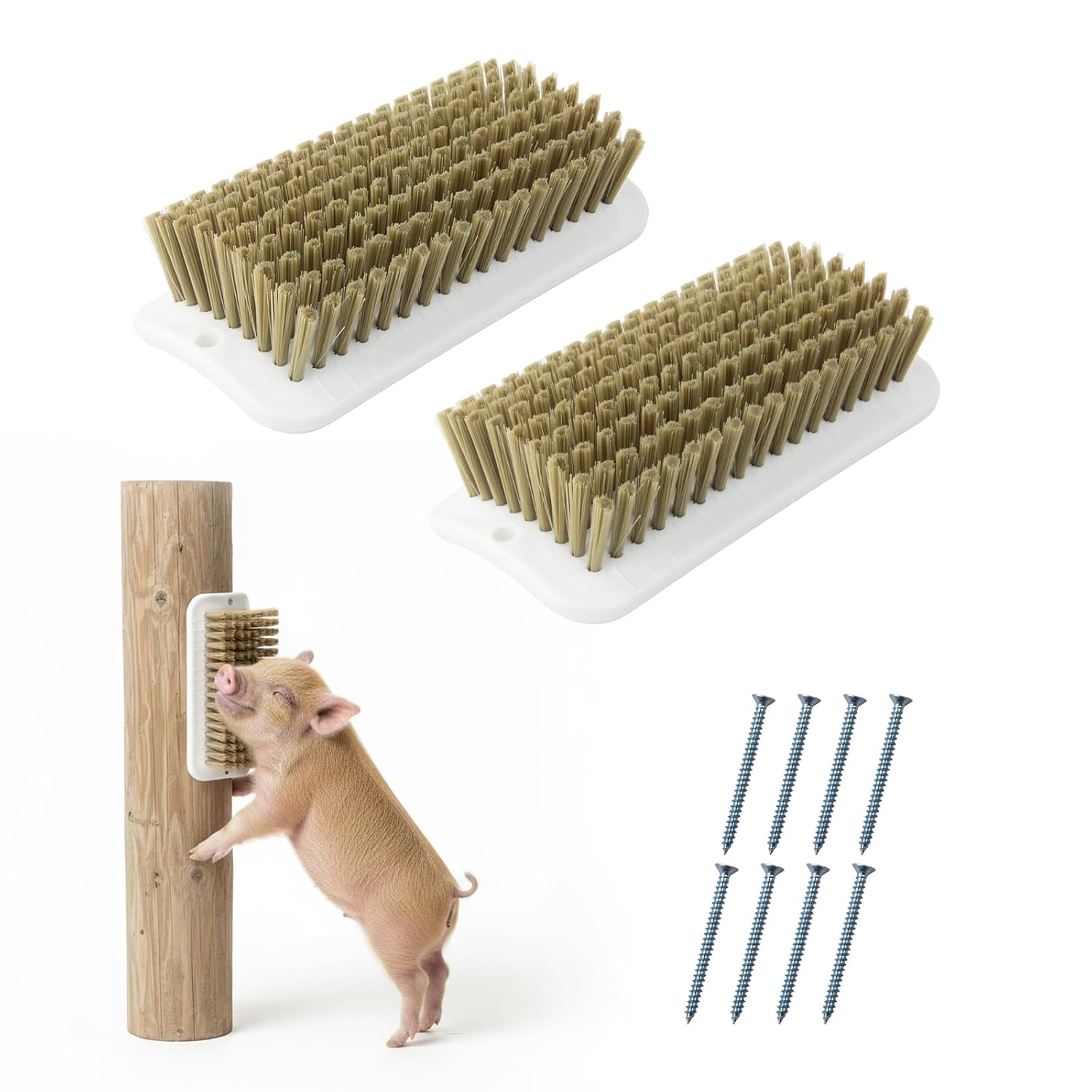 2 PCS Pig Toy, Pig Self-Grooming Scratch Brush with Hanging Hole for Barns | For Pig Scratching Itches, Massages Skin and Relieves Stress, Mini Pig Supplies for Barns, Outdoor Stumps, Fences