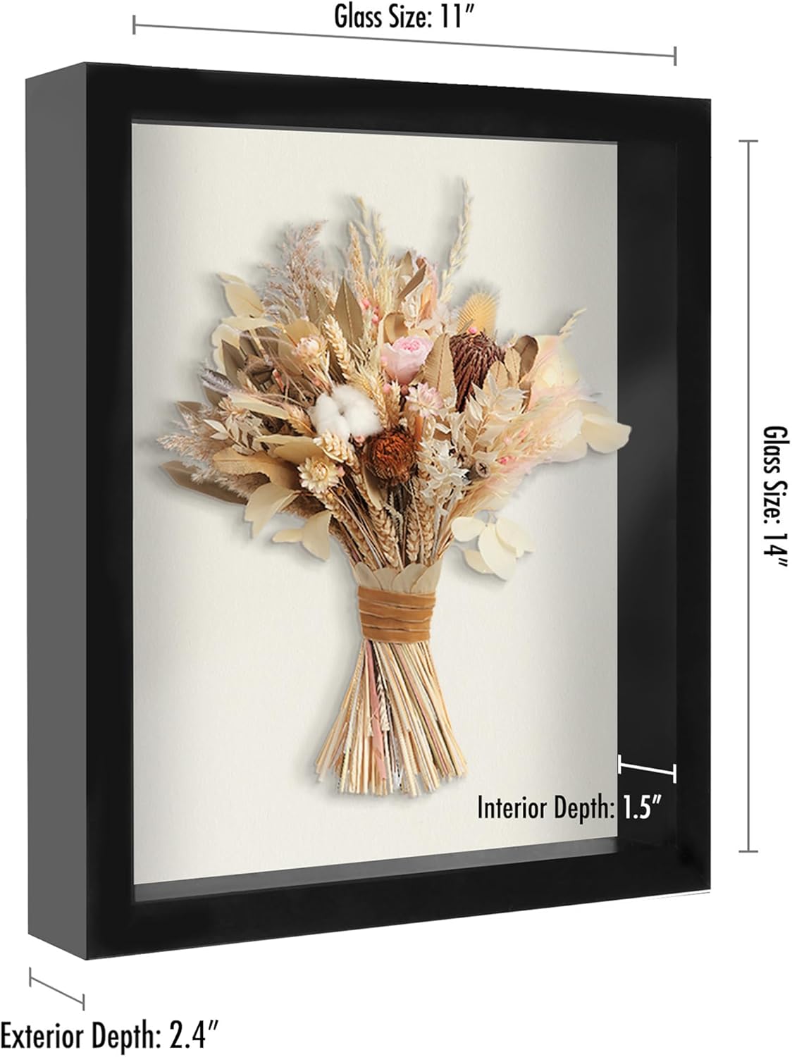 Americanflat 11x14 Shadow Box Frame with Shatter-Resistant Glass - Silhouette Collection - Large Shadow Box Display Case for Tabletop and Wall Display - Black with Soft Felt Back