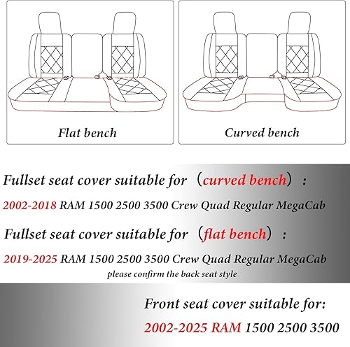 Miniatura 4 de Coverado Juego completo de fundas de asiento delantero y trasero, protectores de cuero impermeables para RAM 1500 2500 3500 2002-2022 con asiento