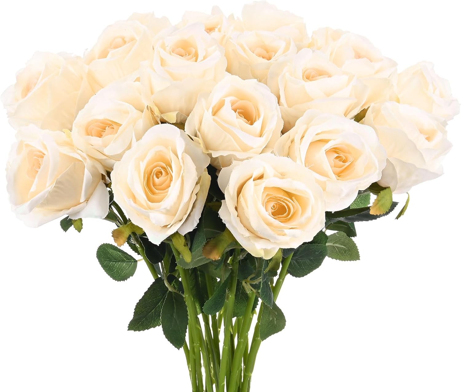 M METERXITY 20-Pack Rose Artificial Flowers with Long Stem, Silk Faux Roses Plastic Bouquets Real Touch Faux Flowers for Home Decor/Wedding/Christmas/DIY/Party/Garden Office [Champagne]