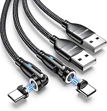 VAFOTON 2 Pack Magnetic Charging Cable 9 Pin (2m + 1m) Magnetic Charging Cable USB 540° Magnetic Charging Cable USB to Type C Data Cable 18W Data Cable for Type C Devices