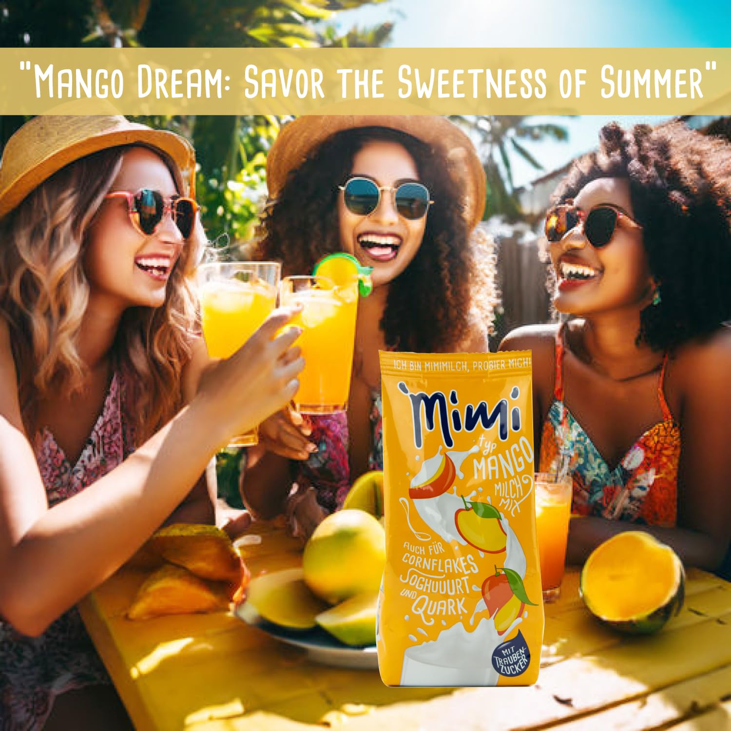 Mimi Milk Mix Mango Bebida Polvo 12 x 400 g Mezcla de leche - Paquete de almacenamiento - Polvo de bebida soluble en leche con sabor a mango - Soluble en frío y caliente - Ideal para ocio, camping,