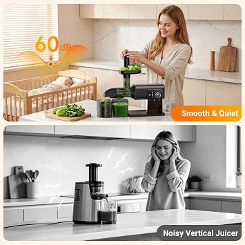 Juicer Machines with LED Smart Touch Screen, 2 Modes Slow Masticating Juicers for Kale & Celery, BPA-Free Cold Press Juicer with Reverse Function, Aluminum Alloy