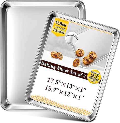 Juego de 2 bandejas para hornear, de acero inoxidable de grado comercial para hornear, 17.5 x 13 pulgadas/15.7 x 12 pulgadas, juego de sartenes para