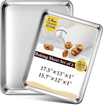 Baking Sheet Set of 2, Commercial Grade Stainless Steel Cookie Sheets for Baking, 17.5x13 / 15.7x12, Thicker and Firmer Baking Pans Set, Rust & Warp Resistant & Nonstick, Nontoxic & Heavy Duty