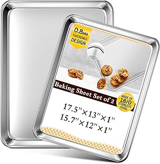 Baking Sheet Set of 2, Commercial Grade Stainless Steel Cookie Sheets for Baking, 17.5''x13'' / 15.7''x12'', Thicker and Firmer Baking Pans Set, Rust & Warp Resistant & Nonstick, Nontoxic & Heavy Duty