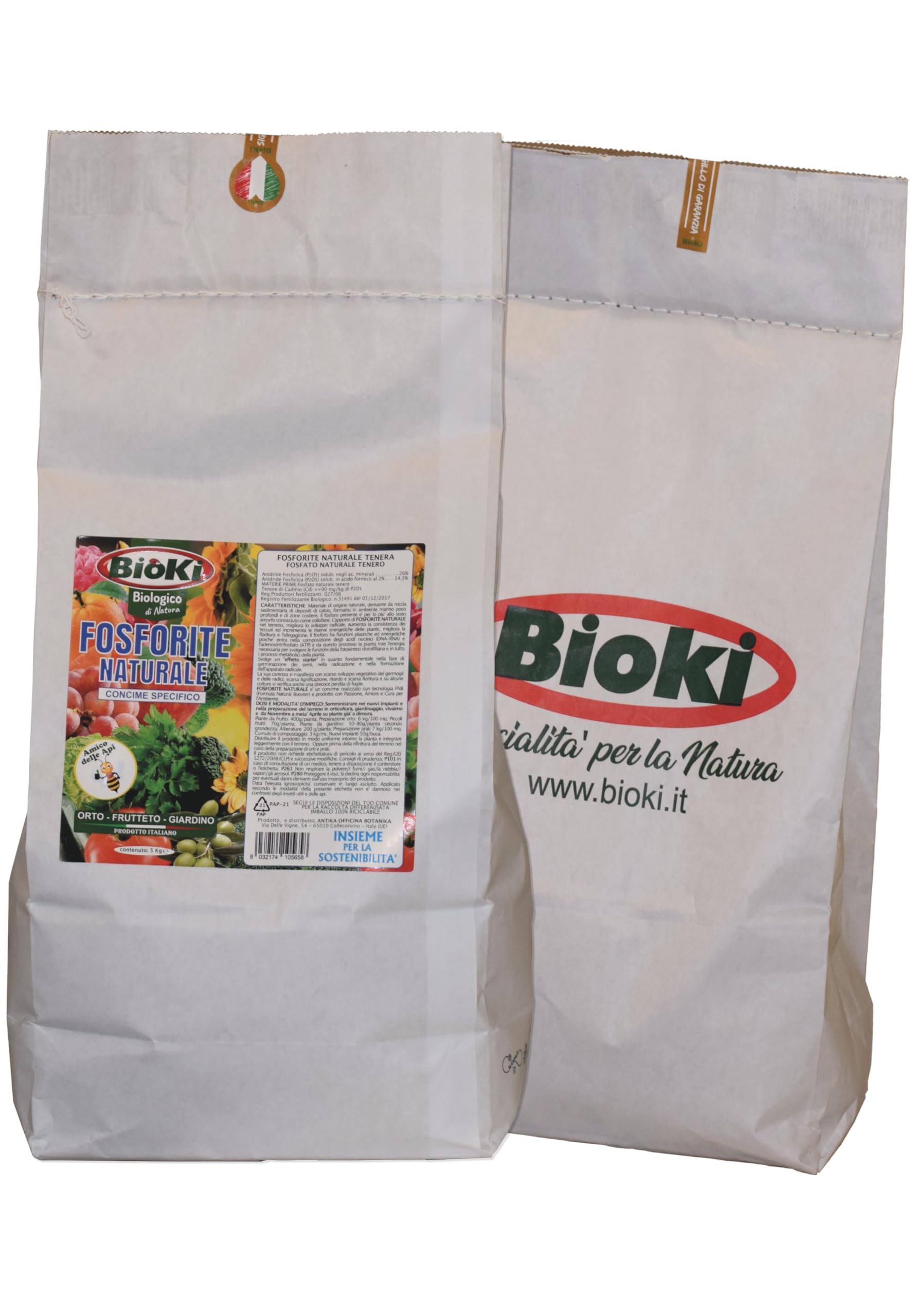 Bioki ‍ Fosforite Naturale tenero ad Alto Contenuto di fosforo ad Elevato Assorbimento, per orticoltura, frutticoltura e Giardinaggio, Ideale per aridocoltura, Busta da 5 kg