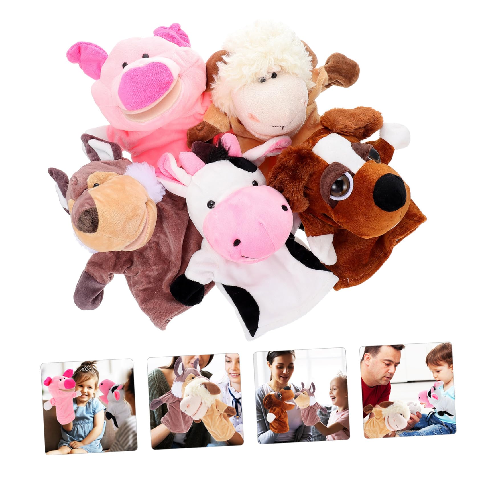 Marionetas de Mano de Juguete 5 Piezas Animales Boca Móvil | Pp Algodón y Felpa Corta, para Cuentos y Role Play, Uso en Bebés y Niños