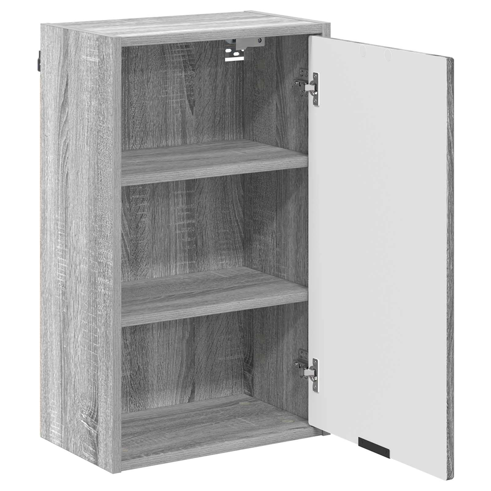Fengshui Mueble de baño montado en la pared, gris, 39 x 23,5 x 65 cm | Hecho de material de madera, puertas con bisagras, asas de barra negras, ahorra espacio
