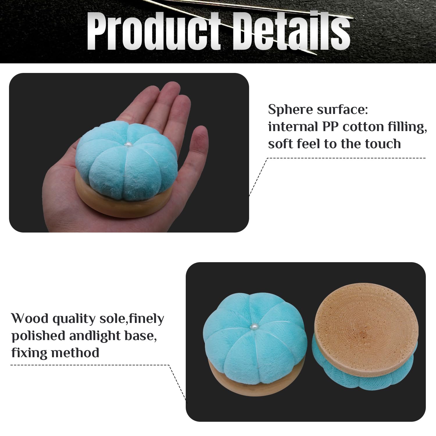 HARFINGTON Japanese Style Pin Cushion - Wooden Base Needle Holder With Black Fish Scale Pattern