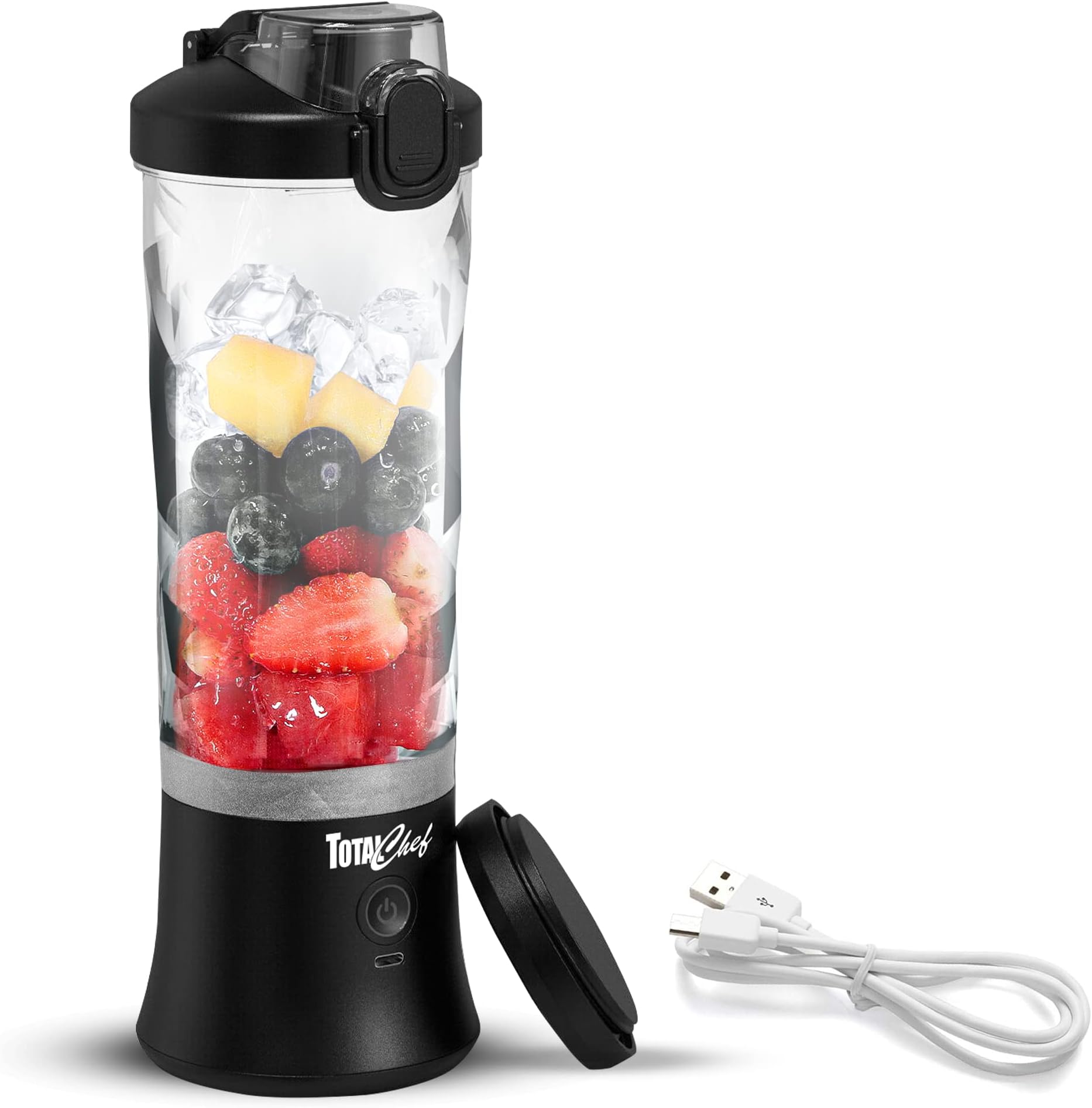 – Total Chef Portable Mini USB Blenders Smoothie Maker Cordless Personal Blender 600ml Cup Small Mixer for Protein shake Baby Food Milkshakes Fruit Juice Slushie for Home Office Travel Gym Black