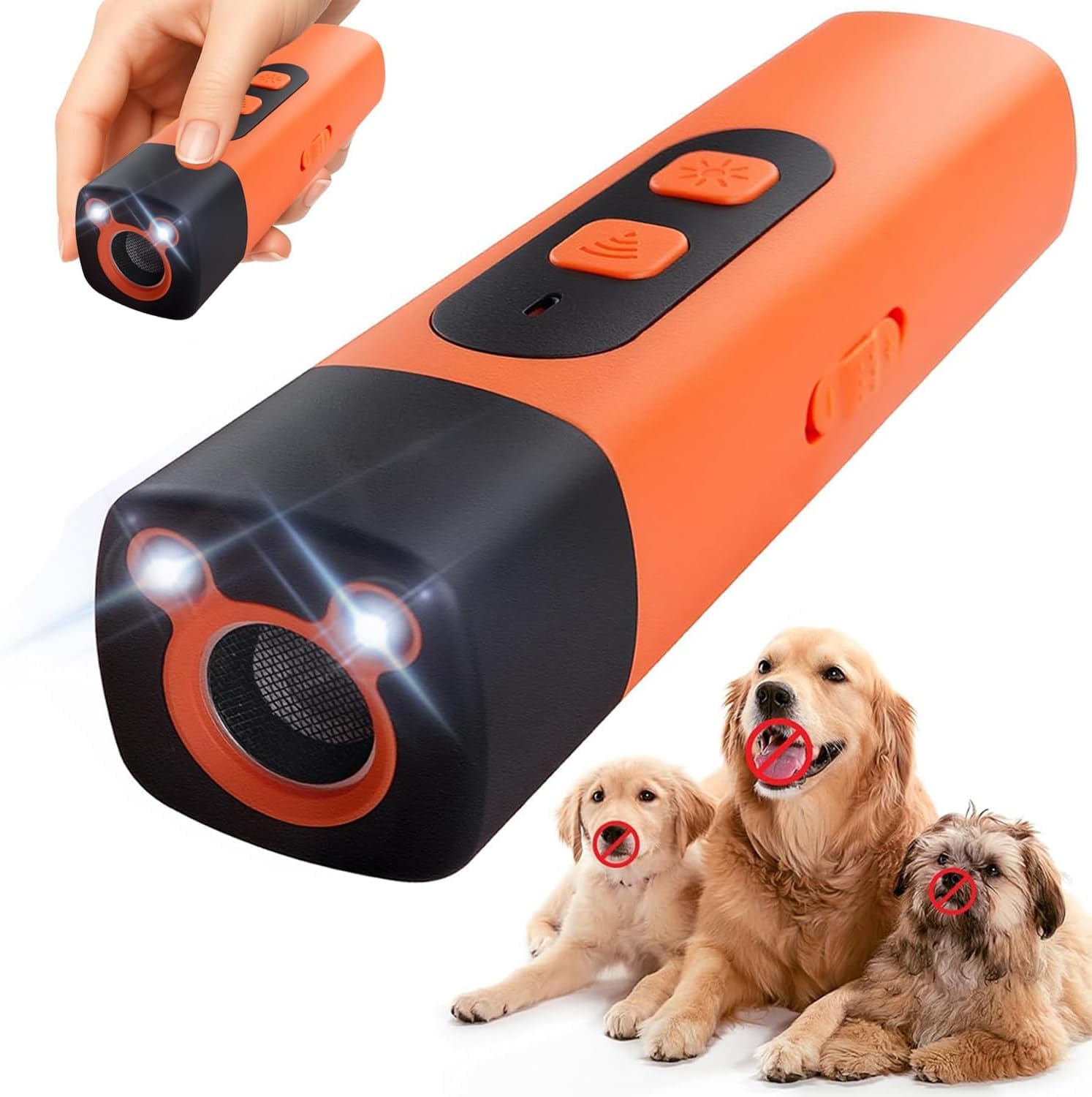 Cablelera Anti Bell Gerät Hunde, Ultraschall Hundeabwehr, Wiederaufladbar Antibell Ultraschall Gerät mit 3 Einstellbaren Frequenzen LED-Taschenlampe für kleine & große Hunde, Innen & Außen