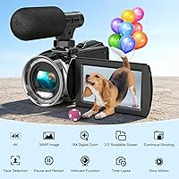 Vista 8 de Cámara de vídeo 4K, videocámara UHD de 36MP para vlogging en YouTube, zoom digital de 18 aumentos, pantalla IPS de 3" con rotación de 270°
